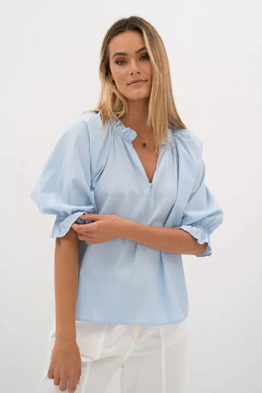 Splice Blouse in Sky HS23113 by Humidity Lifestyle Elegant Office Blouse