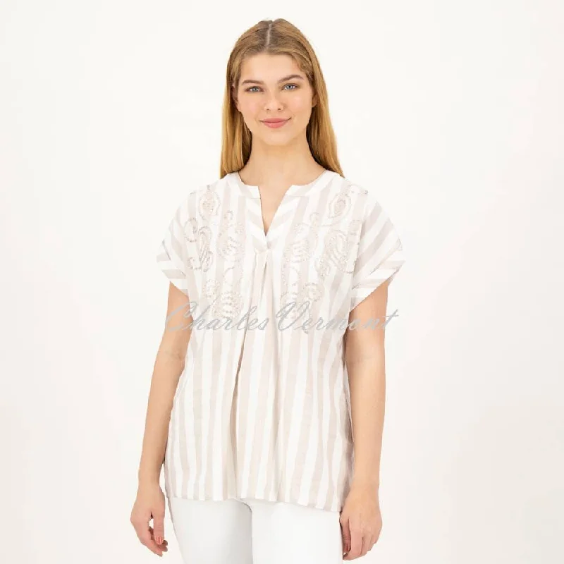 Just White Blouse – Style J1930 (Beige / White) Bell Sleeve Blouse