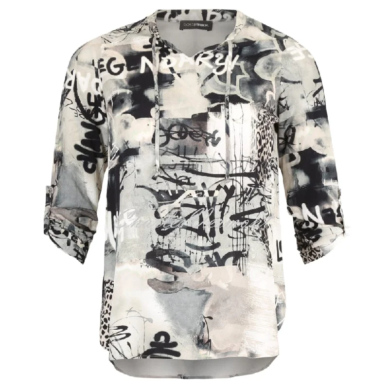 Doris Streich Graffiti Blouse - Style 267405-93 Stretchy Fitted Blouse