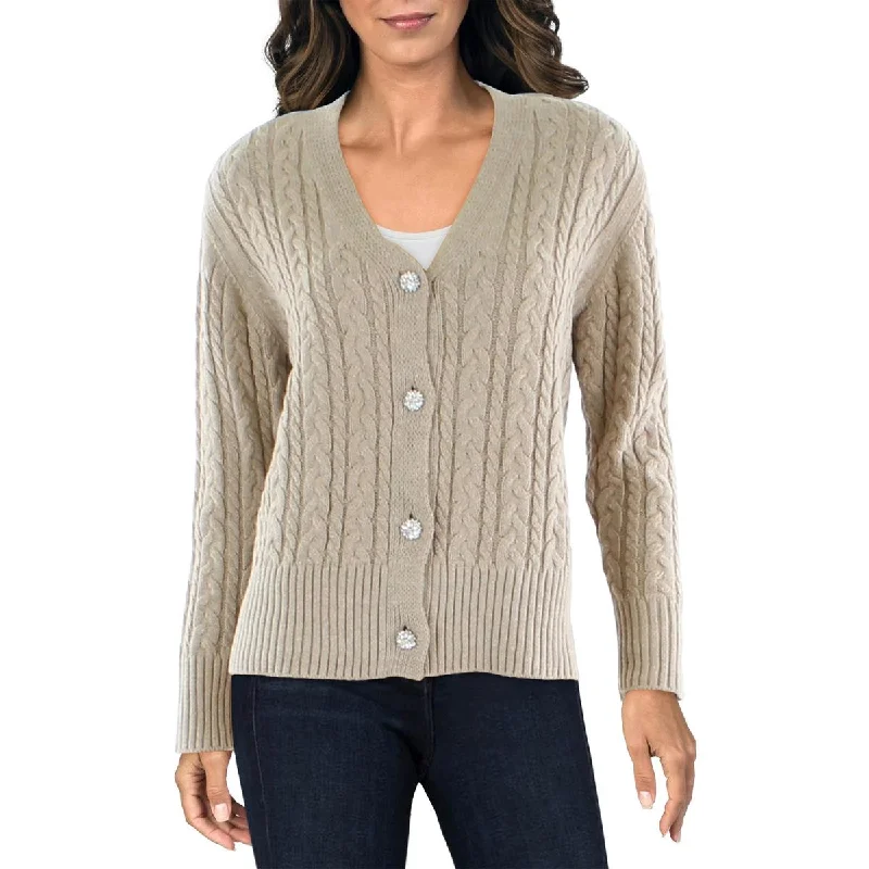 Womens Embellished Cable Knit Cardigan Sweater Boxy Sweater Fitted Sweater A-Line