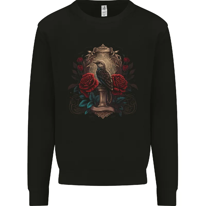 A Bird With a Gothic Vase and Roses Mens Sweatshirt Jumper Hoodie with Metallic Shiny Futuristic A Bird With a Gothic Vase and Roses Mens Sweatshirt Jumper Hoodie with Metallic Shiny Futuristic