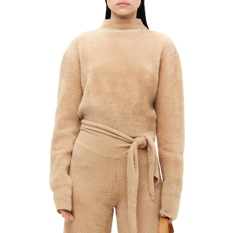 Oko Womens Crop Funnel Neck Pullover Sweater Cashmere Blend Cotton Blend Poly Blend