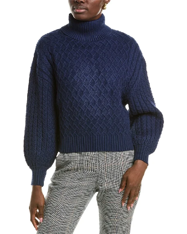 T Tahari Balloon Sleeve Turtleneck Sweater Stretchy Elastic Breathable