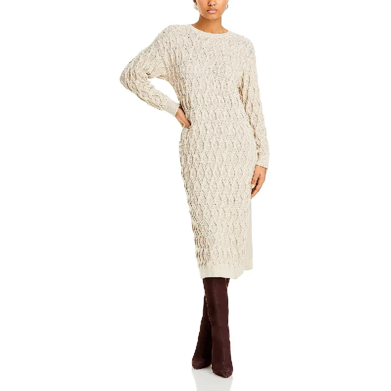 Ruby Womens Textured Midi Sweaterdress Fitted Slim Tailored
