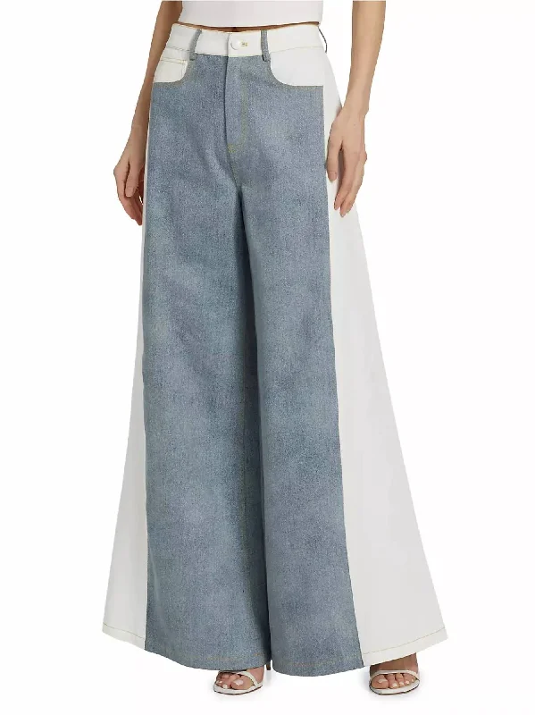 Perrie Colorblocked Flared Jeans In White Blue Denim Comfortable Flare Leg Jeans