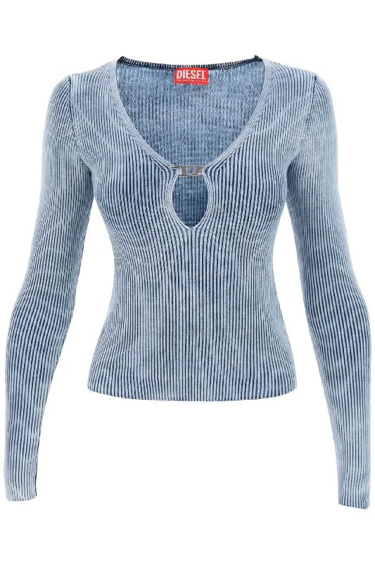 Diesel m-teri ribbed sweater with logo plaque A12425 0CHAQ DENIM Sweater Knitwear Pullover Diesel m-teri ribbed sweater with logo plaque A12425 0CHAQ DENIM Sweater Knitwear Pullover