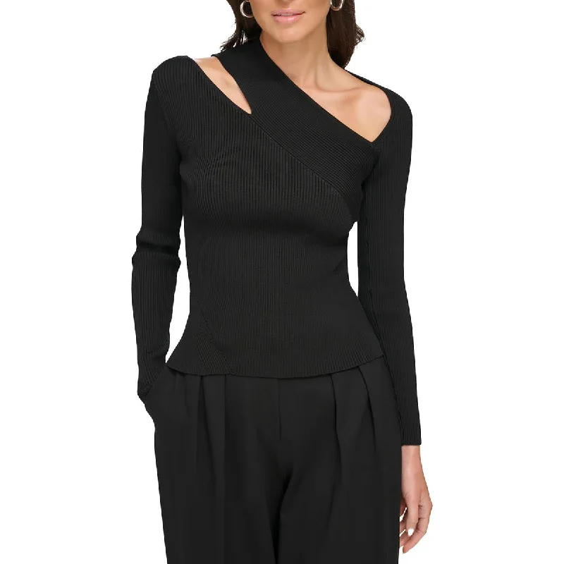 Womens Ribbed Knit Cut-Out Pullover Sweater Seamless Knitted Crochet