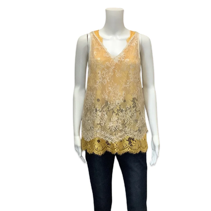 Reiss Kodi Women's Blouse Yellow Double Layer Sleeveless Size: 8 Feminine Satin Blouse