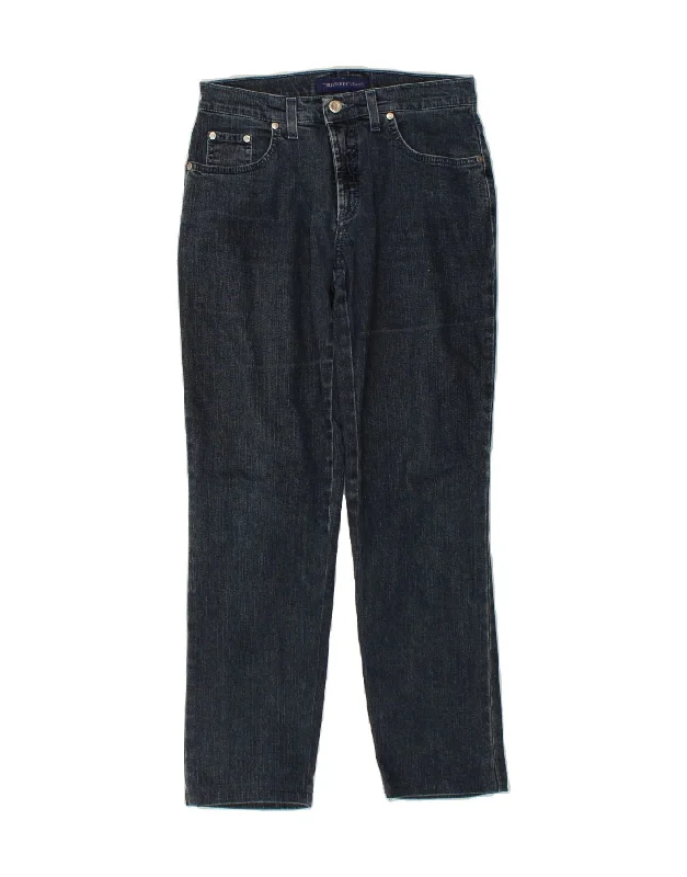 TRUSSARDI Womens Tapered Jeans W25 L38 Blue Cotton Comfortable Folded Hem Jeans