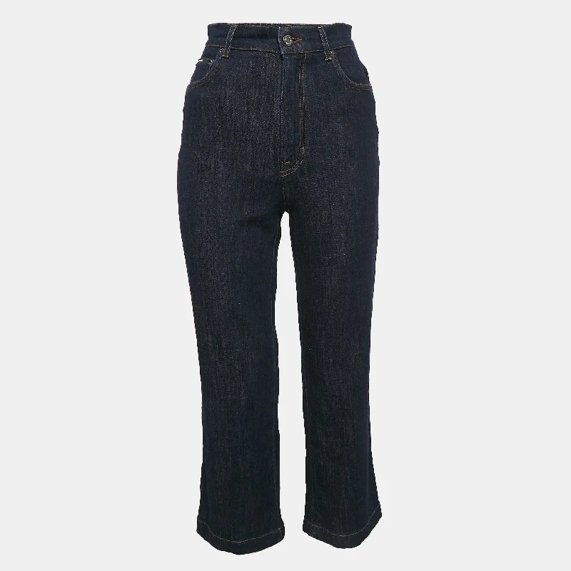 Dolce & Gabbana Dark Blue Denim Wide Leg Jean Chic Rolled Cuff Denim Jeans