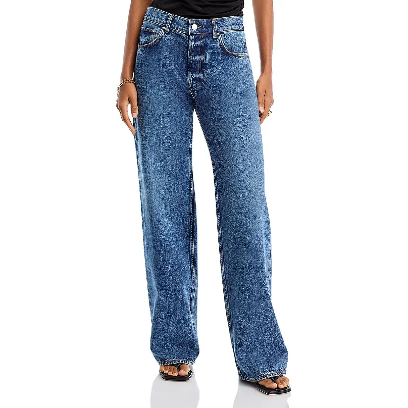 Womens High Rise Wide Leg High-Waisted Jeans Classic Blue Denim Jeans