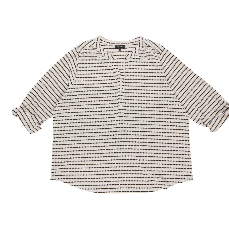 lily morgan Women's Plus Striped V-Neck Blouse Double Button Blouse