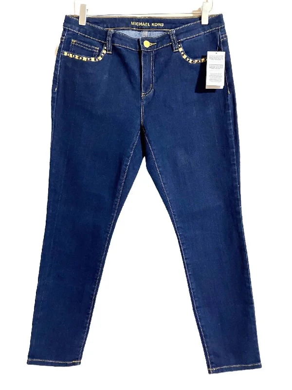 Women's Studded Skinny Jeans In Blue Comfortable Zip-Fly Denim Jeans