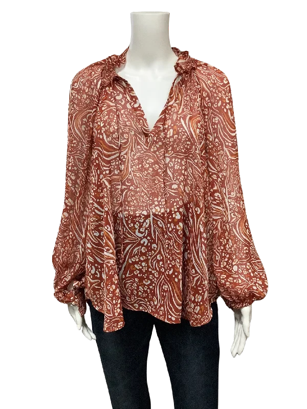 Anthropologie Women's Blouse Printed Sheer Peasant Size: XL Floral Print Blouse