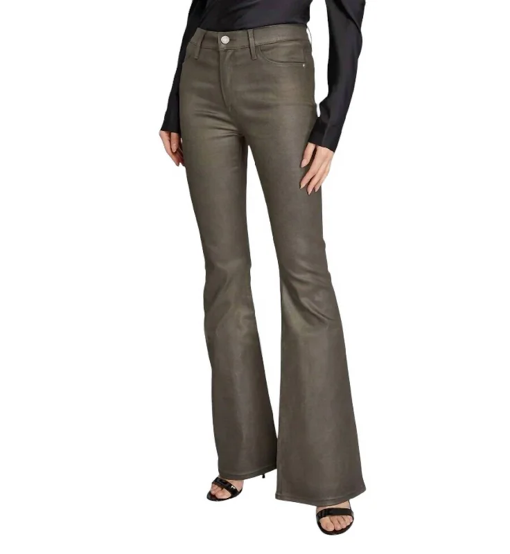 Le High Waist Flare Jeans In Pewter Coated Trendy Classic Fit Jeans