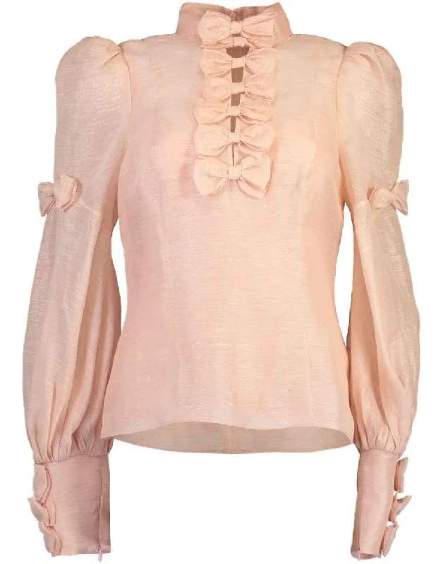 Postcard Bow Blouse Office Formal Blouse