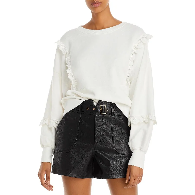 Castelle Womens Lace Trim Knit Pullover Sweater High Neck Crew Neck V-Neck