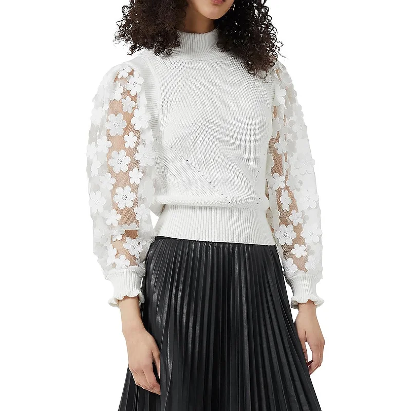 Juri Womens Cotton Applique Mock Turtleneck Sweater Modern Contemporary Chic