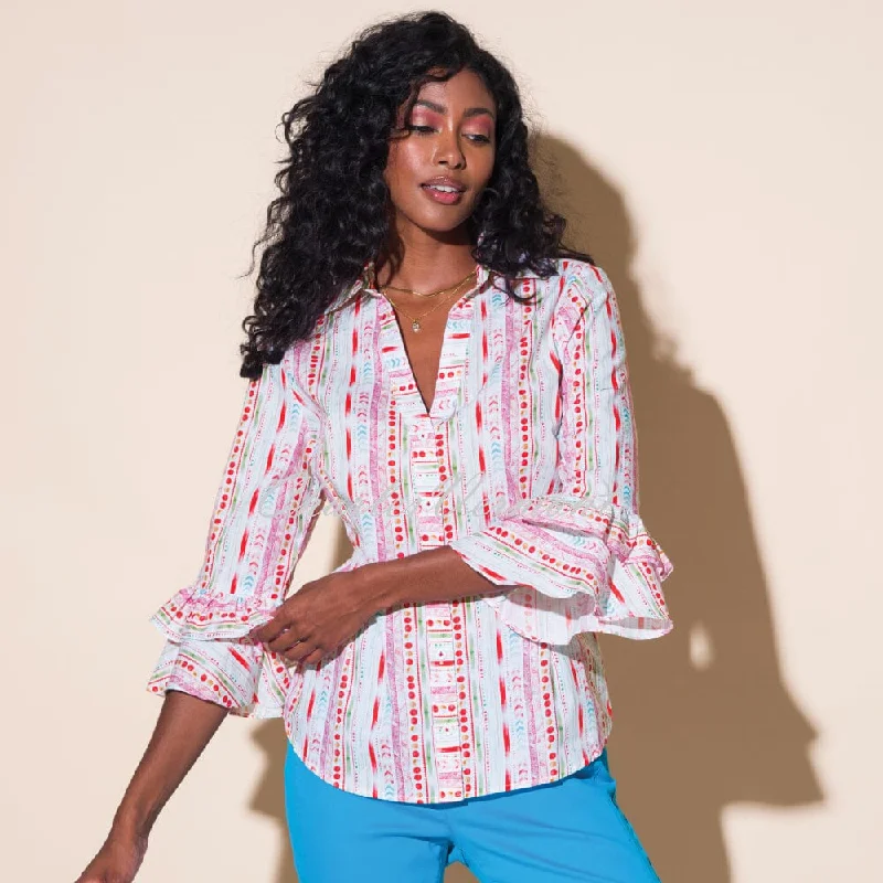 Alison Sheri Ruffle Sleeve Blouse - Style A43038 Classic Minimalist Blouse
