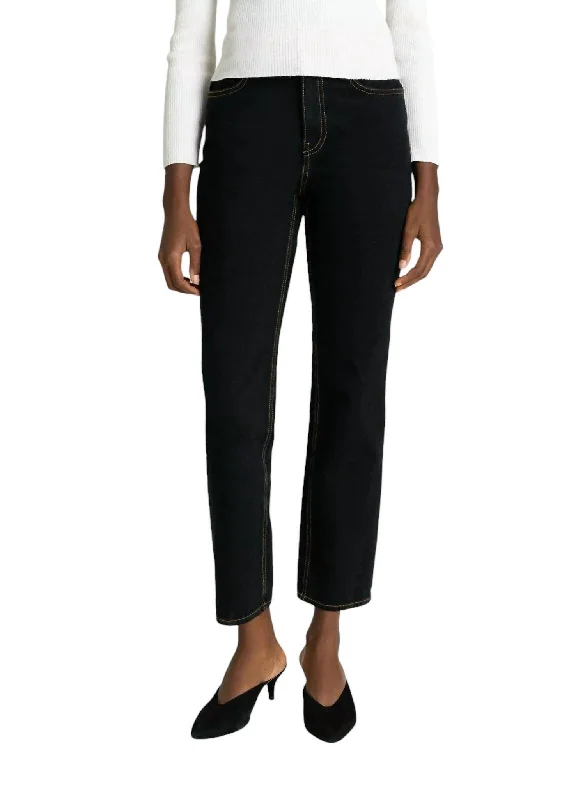 Malone Overdye Denim Ankle Crop Jeans In Black Casual High-Waisted Bootcut Jeans