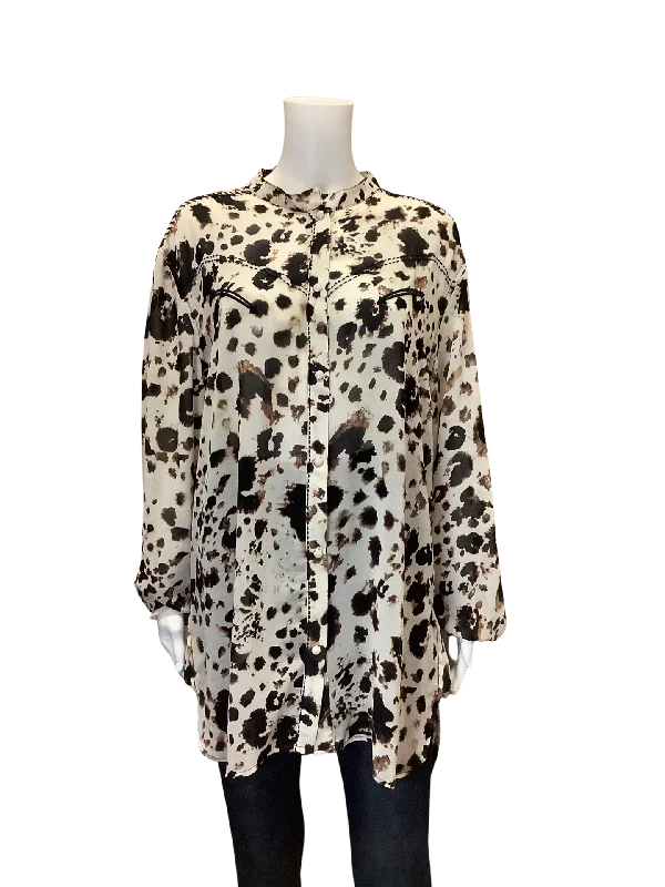 Double D Ranch Women's Top Sheer Animal Print Blouse Size: 1X Classic Striped Blouse