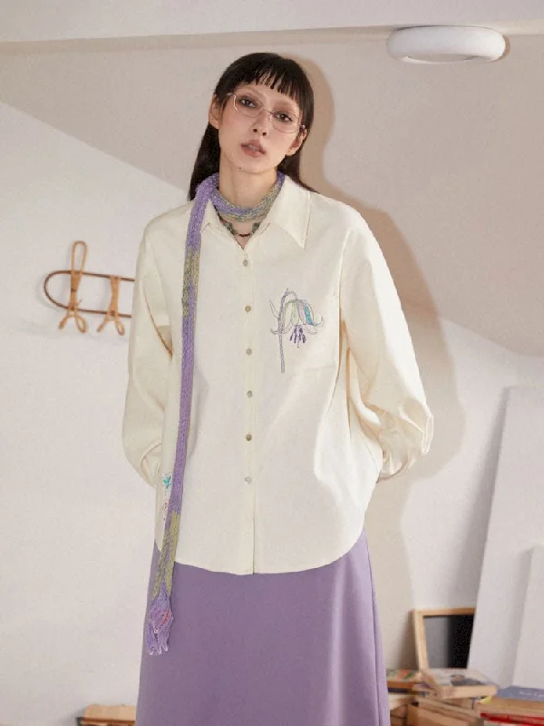 Floral Embroidery Long Sleeve Blouse【s0000010102】 Ruffled Neck Blouse
