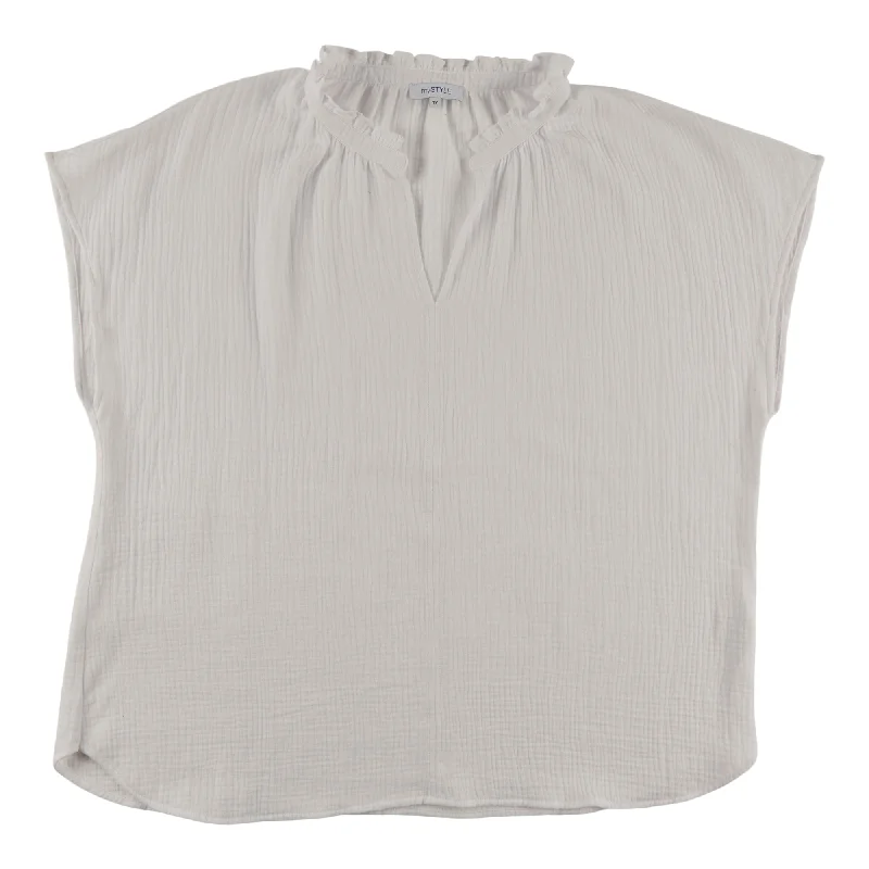 mySTYLE Women's Plus V-Neck Blouse Embroidered Cotton Blouse