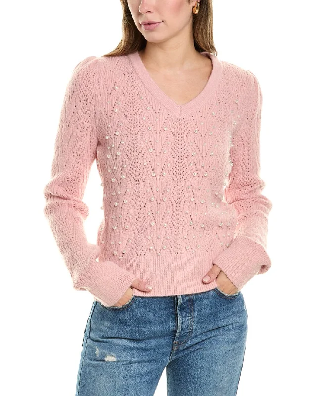 Nanette Nanette Lepore Pearl Bead Sweater Satin Blend Silk Blend Wool Blend