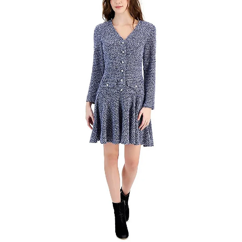 Womens Knit Above Knee Sweaterdress Print Jacquard Patchwork