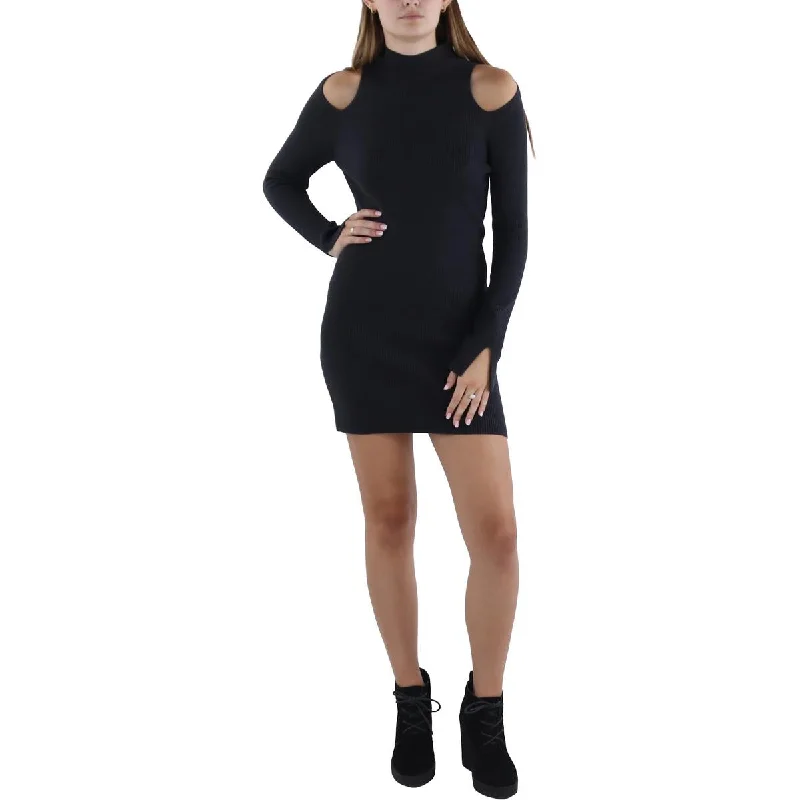 Womens Above Knee Cut Out Sweaterdress Cashmere Blend Cotton Blend Poly Blend