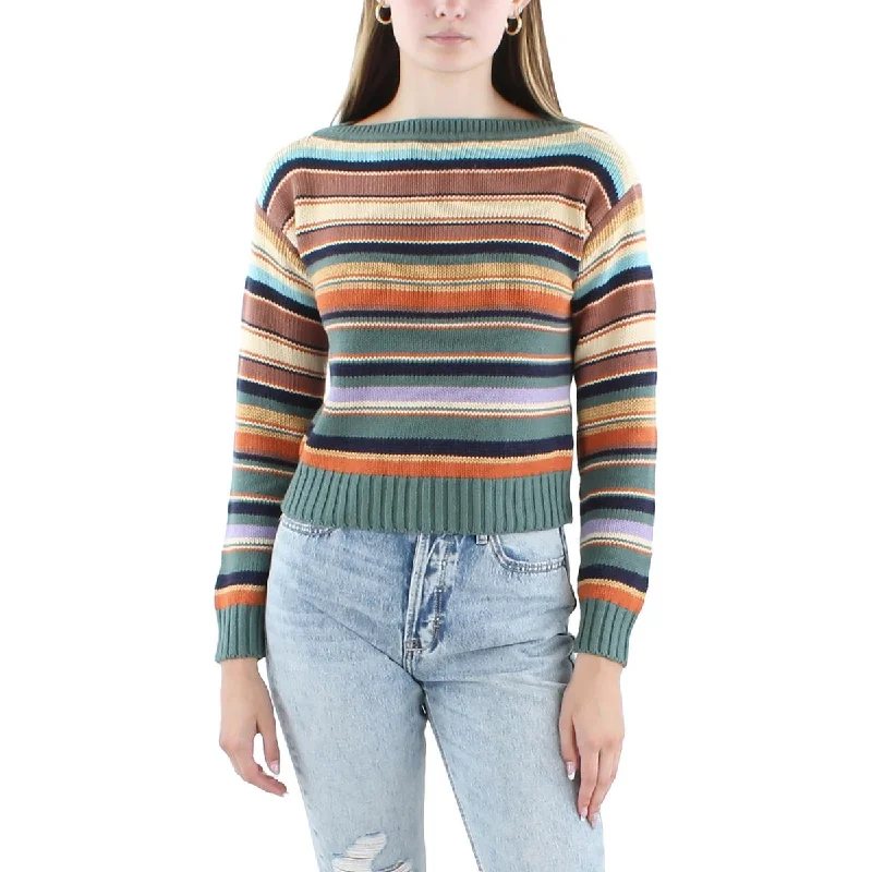 Petites Womens Linen Knit Crewneck Sweater Seamless Knitted Crochet