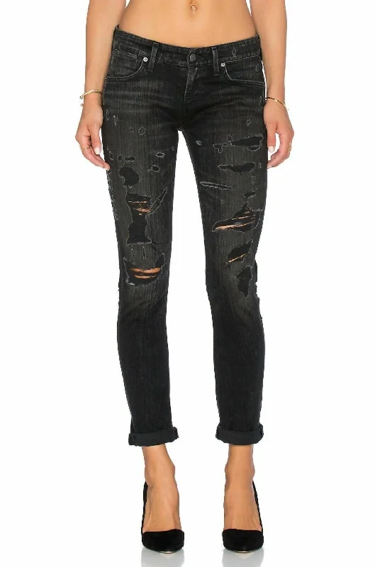 Chloe Low Rise Slim Denim Distressed Jean In Black Comfortable Flare Leg Jeans
