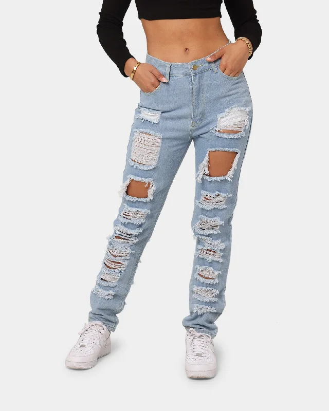 XXIII Women's Wish Ripped Denim Jean Light Blue Elegant Wide-Leg Jeans