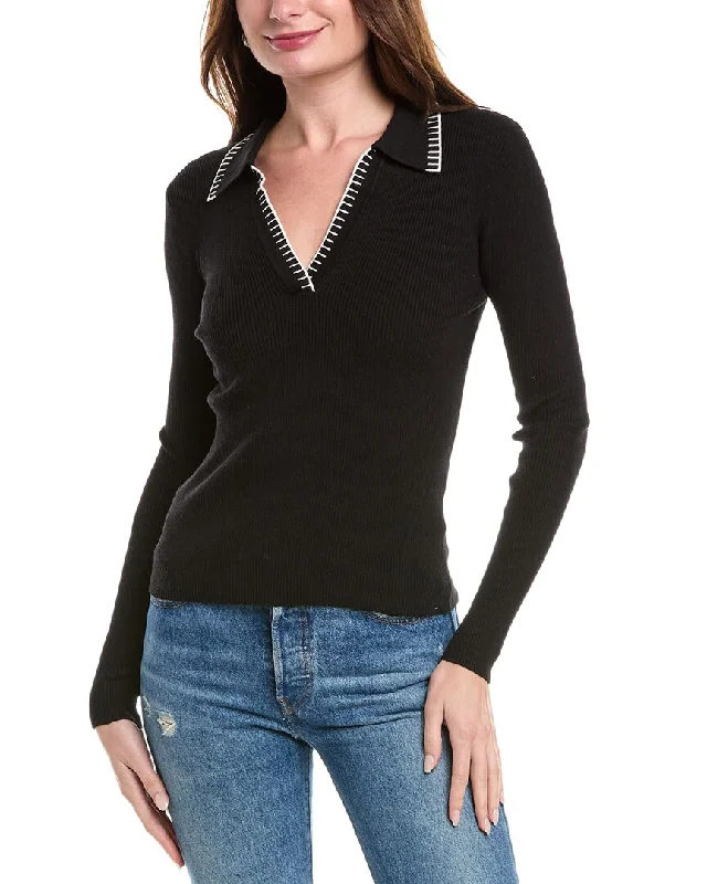 T Tahari Polo Collar Sweater Wool Fabric Cashmere Fabric Tweed Fabric