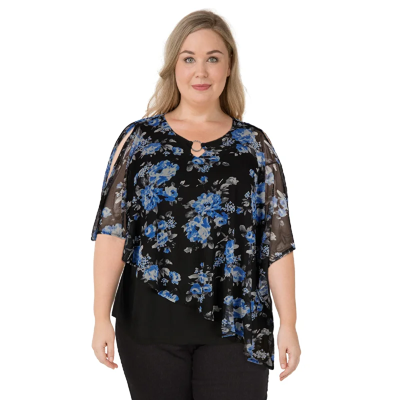 lily morgan Women's Plus Urban Chic Mesh Lined Blouse Chic Sleeveless Blouse