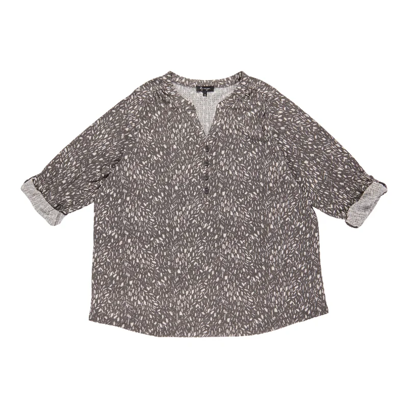 lily morgan Women's Plus Printed V-Neck Button Blouse Double Button Blouse