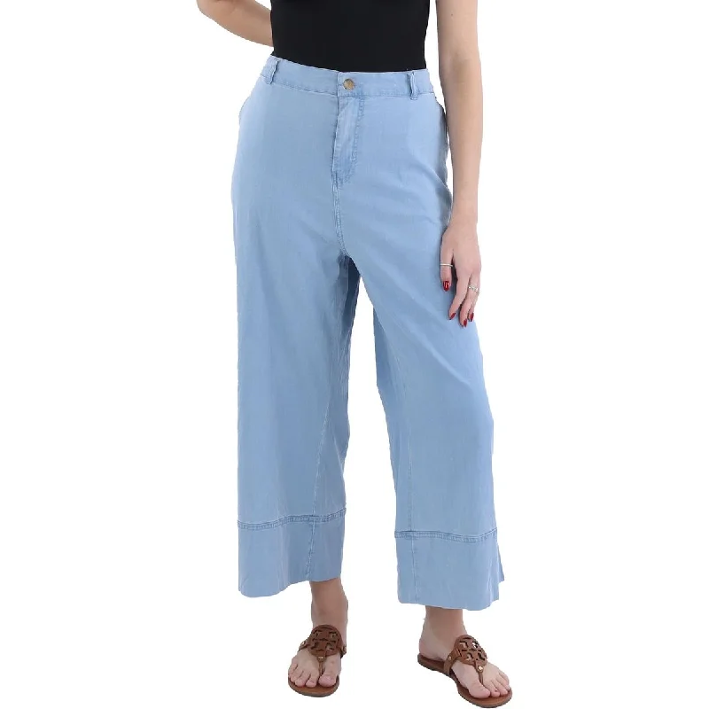 Clarissa Womens Tencel Ankle Wide Leg Jeans Fashionable Frayed Hem Denim