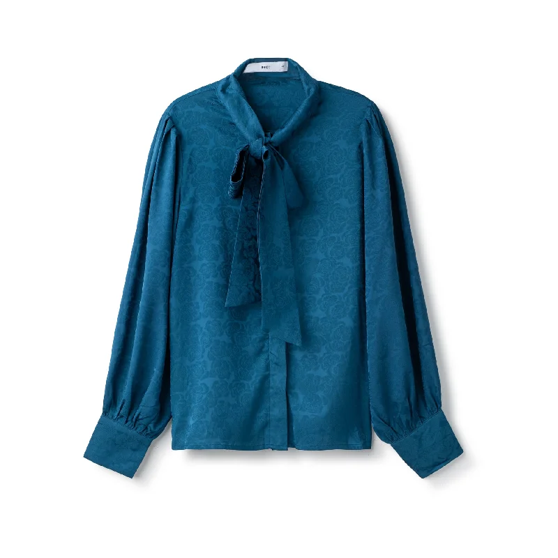 Silk Tie Blouse  In: Blue Floral Tone Business Casual Blouse