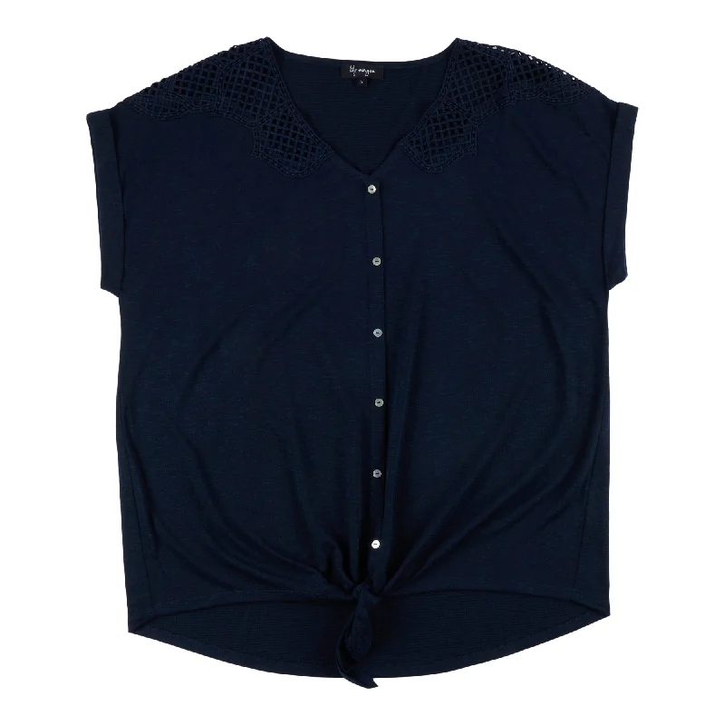 lily morgan Women's Plus V-Neck Shoulder Detail Blouse Feminine Satin Blouse