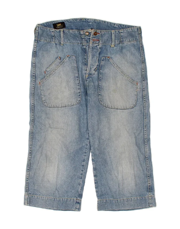 LEE Womens Capri Jeans W33 Medium  Blue Cotton Stylish Shredded Denim Jeans