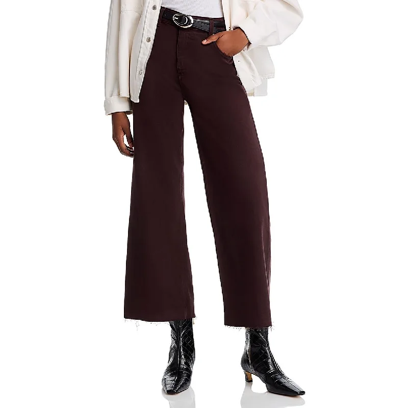 Womens High Rise Frayed Hem Wide Leg Jeans Classic Black Denim Jeans