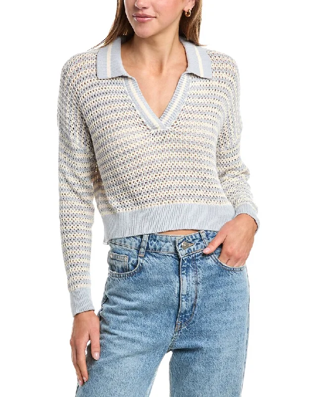 525 America Open Knit Polo Sweater Boxy Sweater Fitted Sweater A-Line