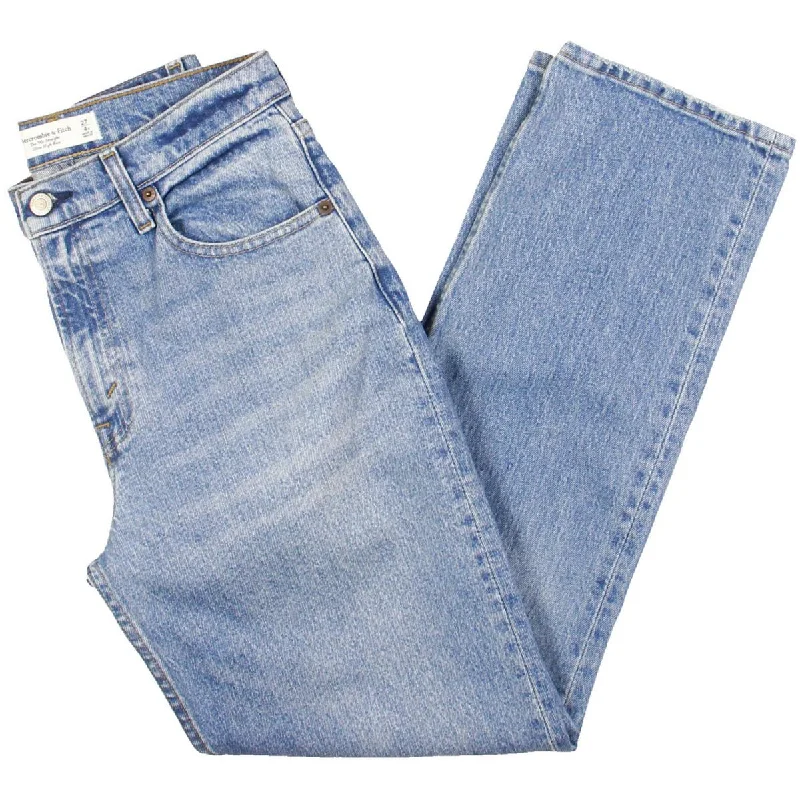 Womens Ultra High Rise Medium Wash Straight Leg Jeans Casual Distressed Denim Jeans