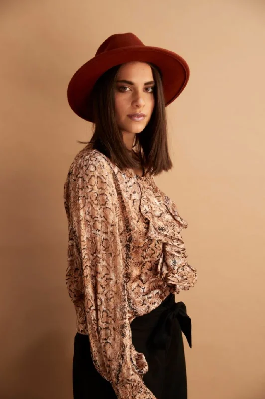 AMAYA - Ruffle snakeskin print blouse! 12 Embroidered Floral Blouse