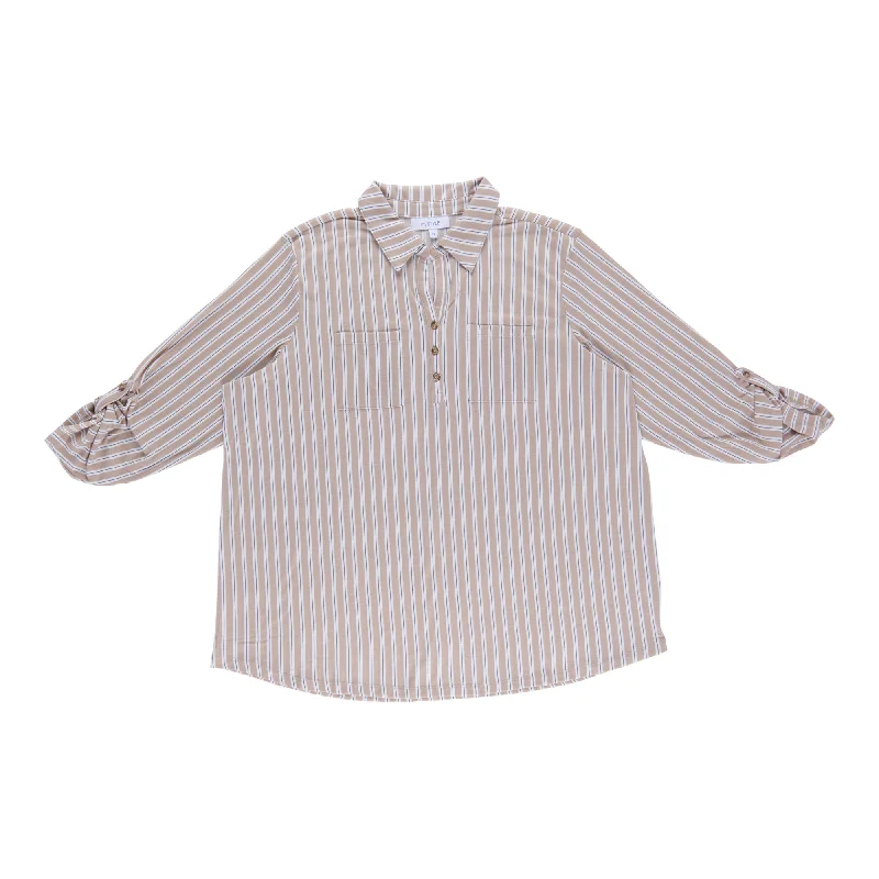mySTYLE Women's Plus Long Sleeve Collared Button-Up Blouse Short Sleeve Blouse