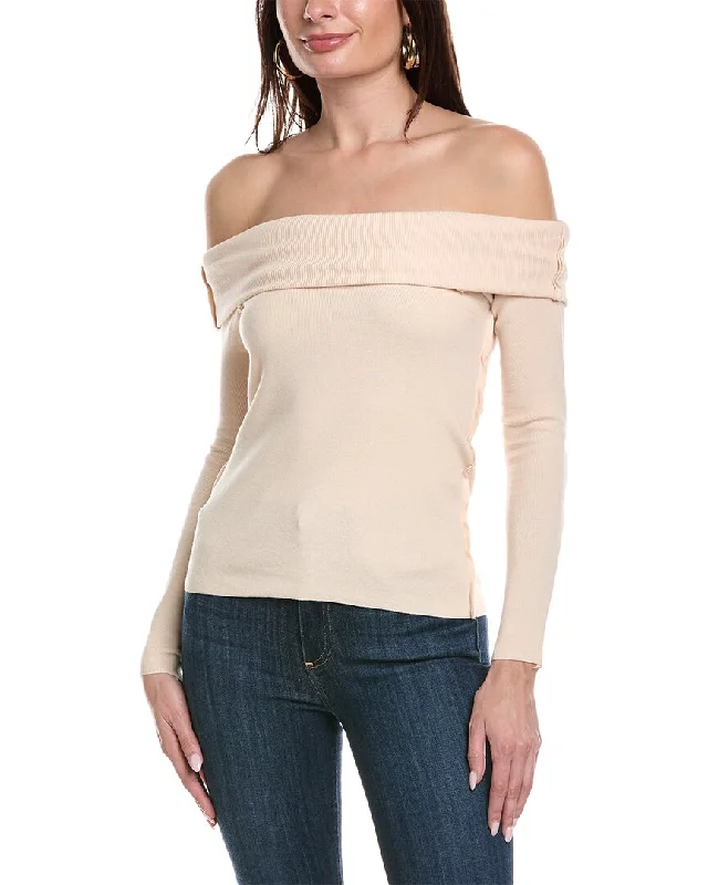 & Rouge Off-The-Shoulder Sweater Denim Fabric Leather Fabric Suede Fabric