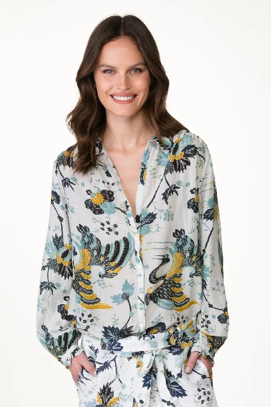 White Lotus Printed Blouse Casual Relaxed Blouse