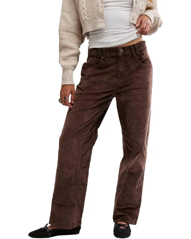 Risk Taker Cord Straight Jeans In Chocolate Comfortable Jogger Style Jeans