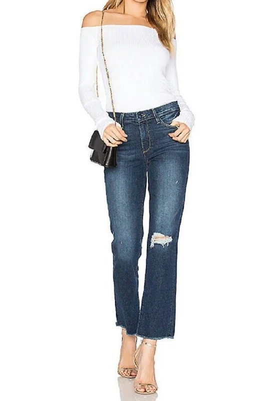 Jacqueline Straight Crop Domino Destructed Raw Hem Jeans In Blue Stylish Cargo Style Jeans Jacqueline Straight Crop Domino Destructed Raw Hem Jeans In Blue Stylish Cargo Style Jeans