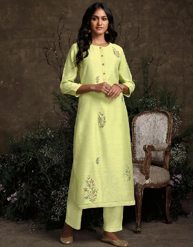 Lemon Berry Silk Pant Straight Soft Stretch Trousers